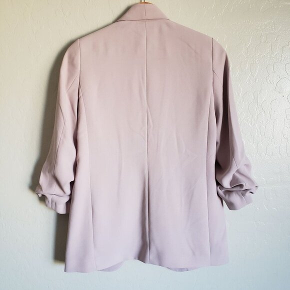 Express Ruched Sleeve Boyfriend Blazer Jacket Open Front Petal Pink Size XS NEW - Picture 8 of 12